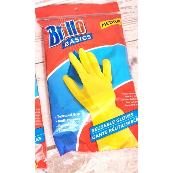 Brillo Basics Medium Textured Grip Yellow Latex Reusable Gloves - Picture 6 of 10